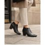 Botine dama negre din piele naturala box cu toc gros si fermoar lateral MV4NBOX